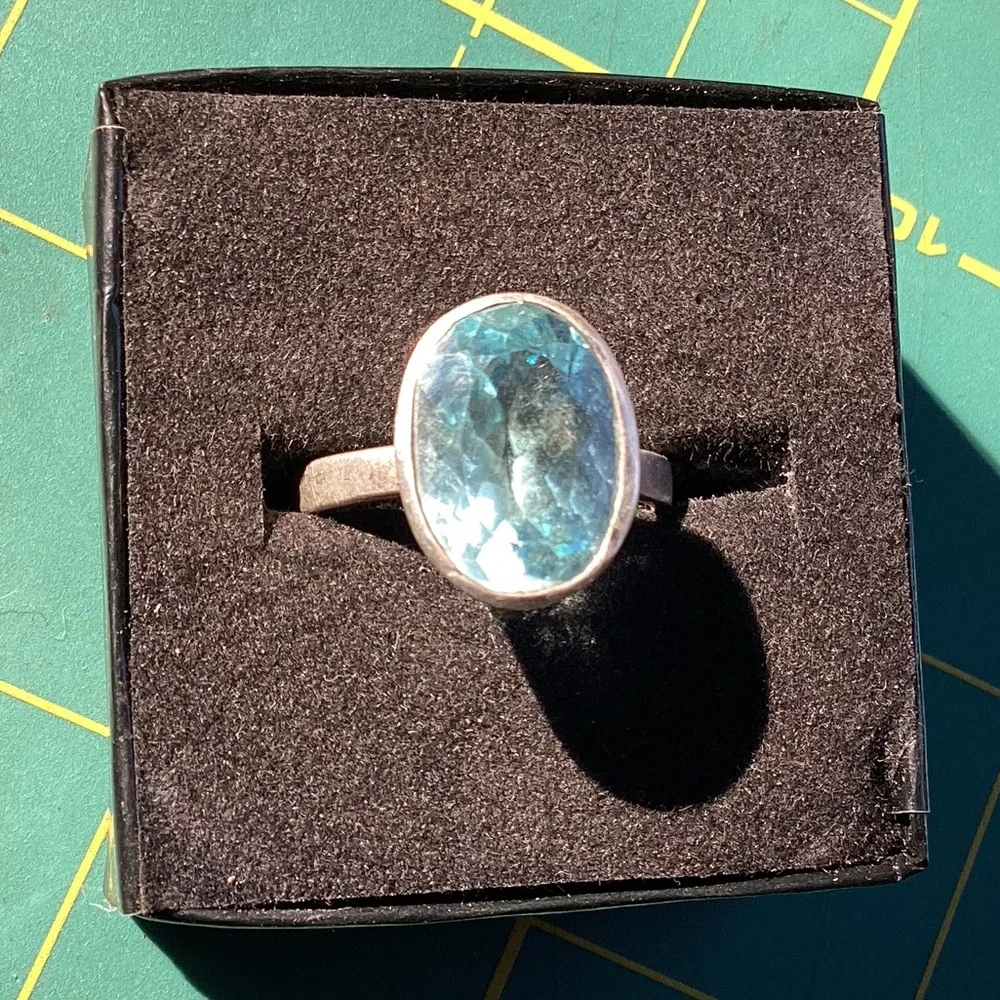 Blue Topaz Faceted Sterling Silver Ring Sz 9 Bohemian Crystals Gems Hippie Gifts